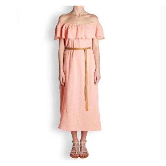 Eberjey Nomad Florence Off Shoulder Midi Dress in Candlelight Peach Size small - Picture 2 of 7